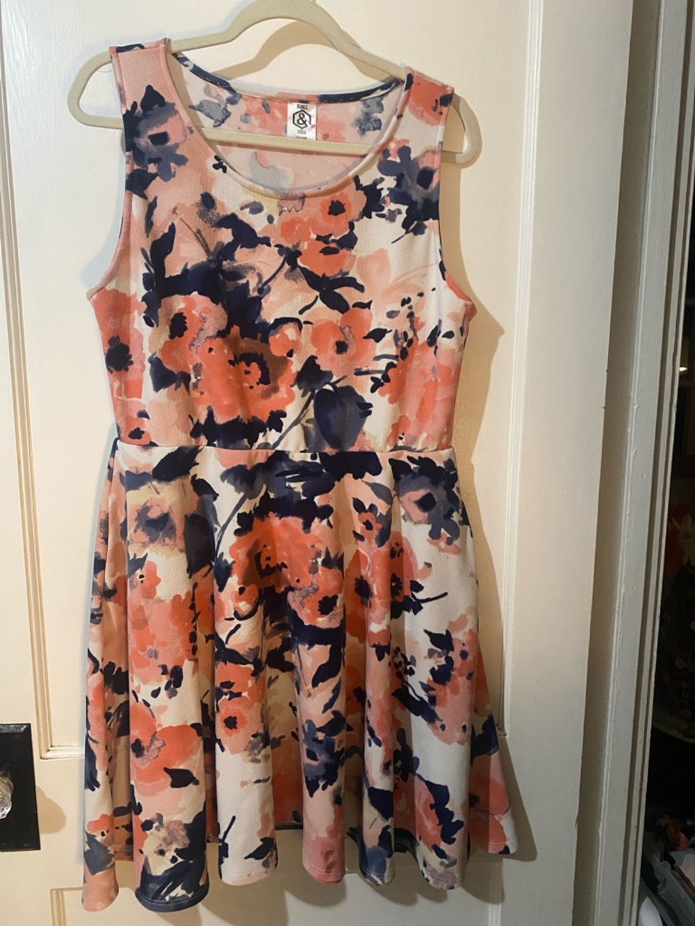 Agnes & Dora Peach Navy Floral Sleeveless Fit-and-Flare Dress